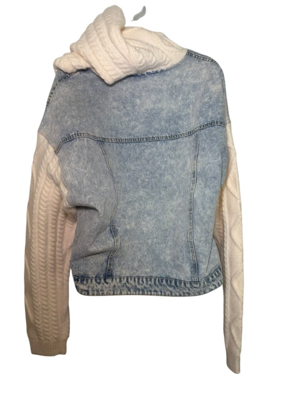 Elan Denim Knit Sleeve Hooded Jacket Mixed Media Large - Picture 10 of 10